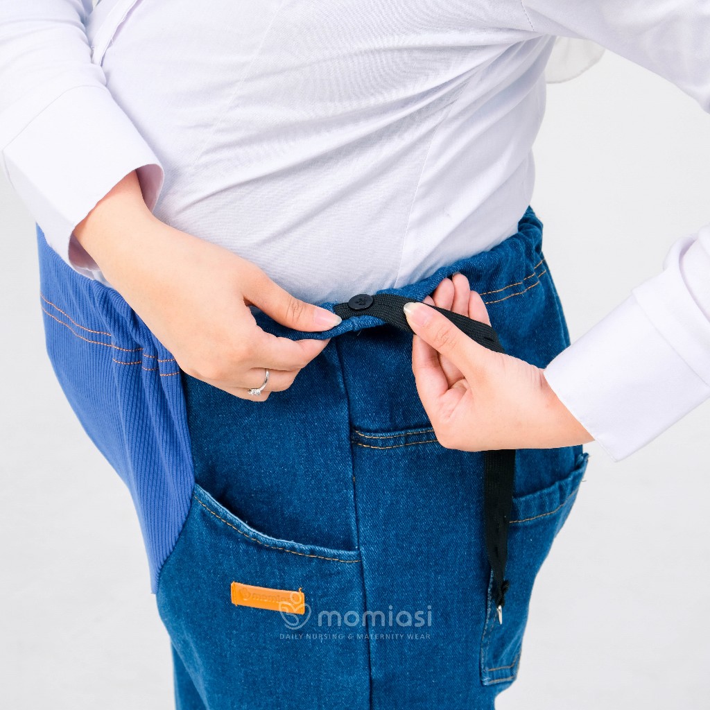 Momiasi - Celana Hamil Jeans Cutbray - Celana Jeans Hamil Wanita Bumil Maternity Pants Premium