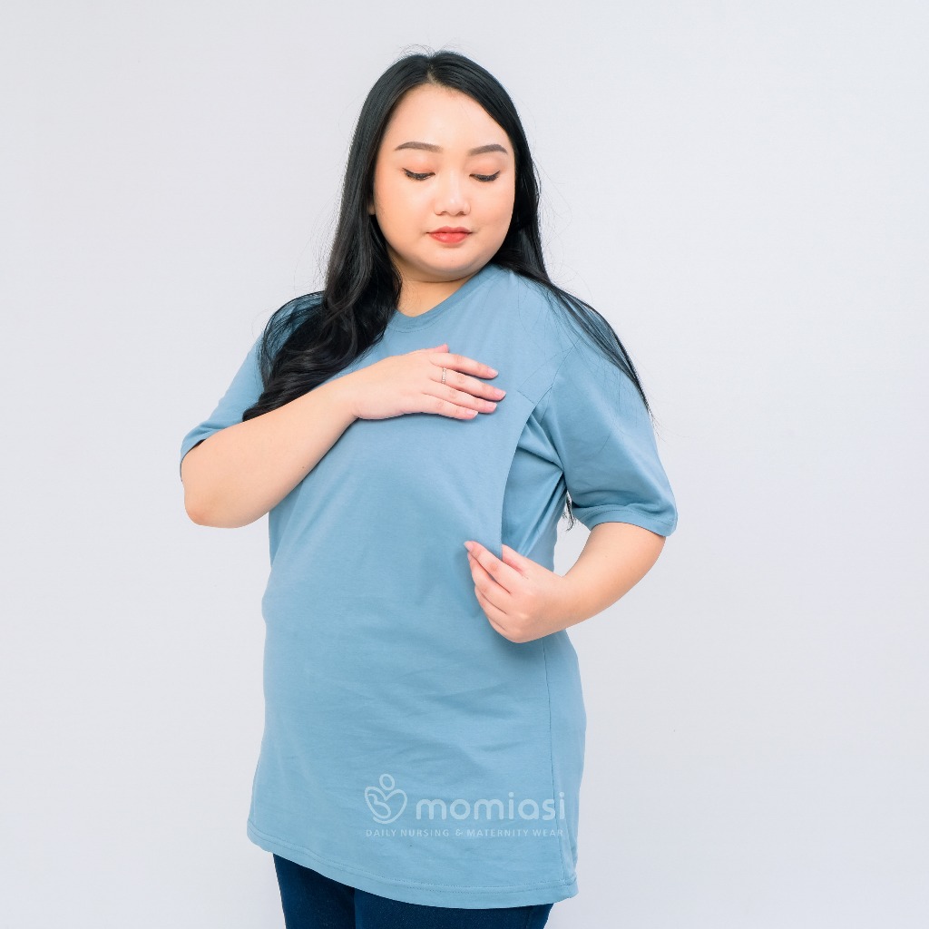 Momiasi - Baju Kaos Ibu Menyusui Wanita Busui Nursing Wear Lengan Pendek Jumbo Bukaan Belahan Samping Premium