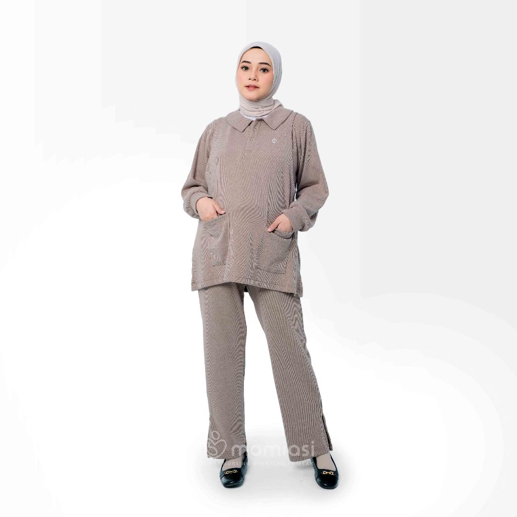 Momiasi – Gemma One set Knit – Setelan Wanita Knit Rib – Baju Set Celana Bumil Busui Friendly