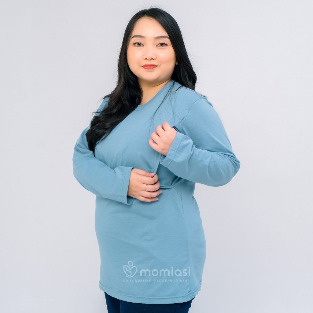 Momiasi - Baju Kaos Ibu Menyusui Wanita Busui Nursing Wear Lengan Panjang Jumbo Bukaan Belahan Samping Premium