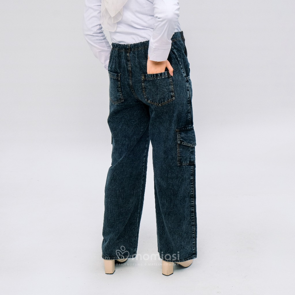 Momiasi - Celana Hamil Jeans Cargo Snow - Celana Hamil Highwaist Cargo Snow