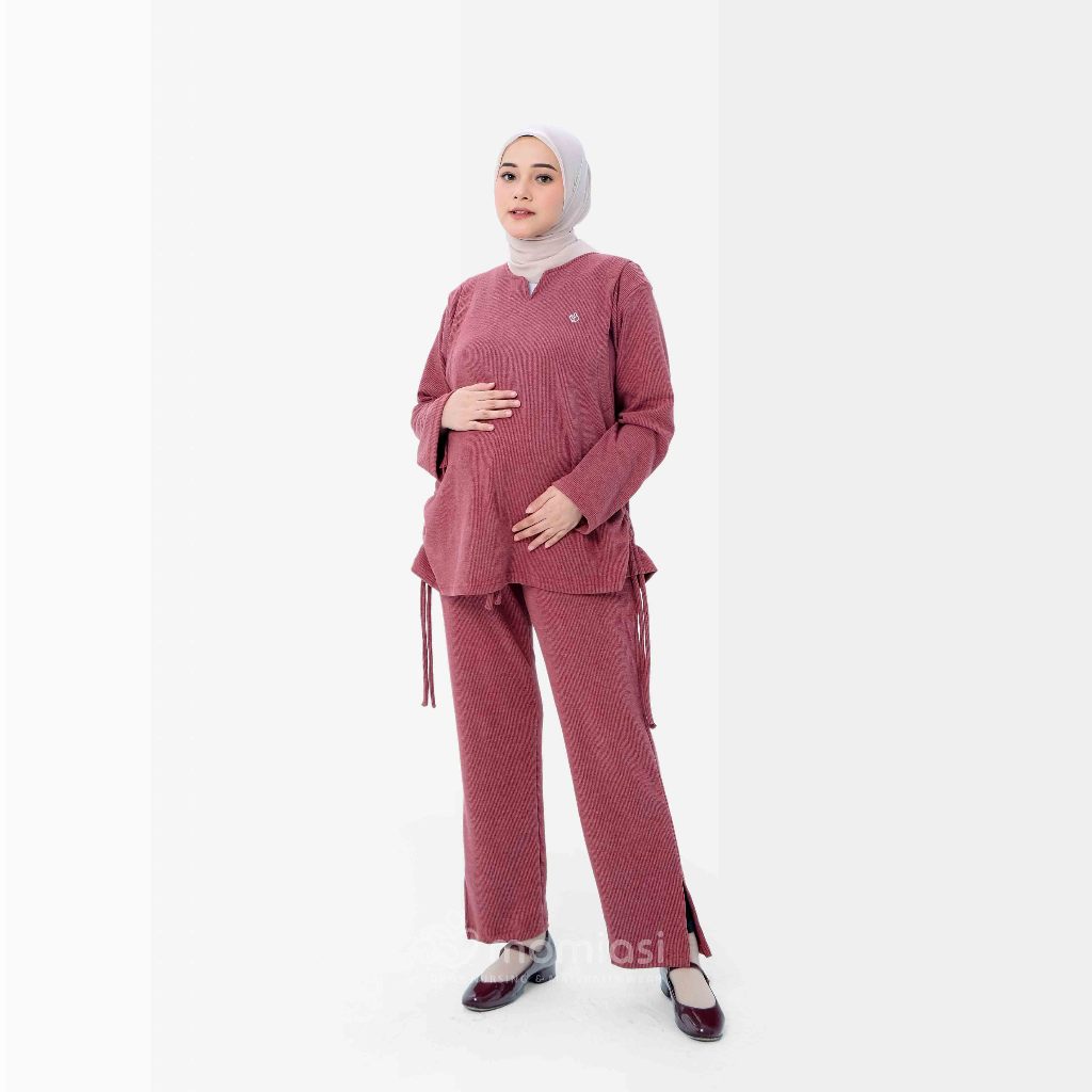 Momiasi – Ruby One set Knit – Setelan Wanita Knit Rib –Baju Set Celana Bumil Busui Friendly