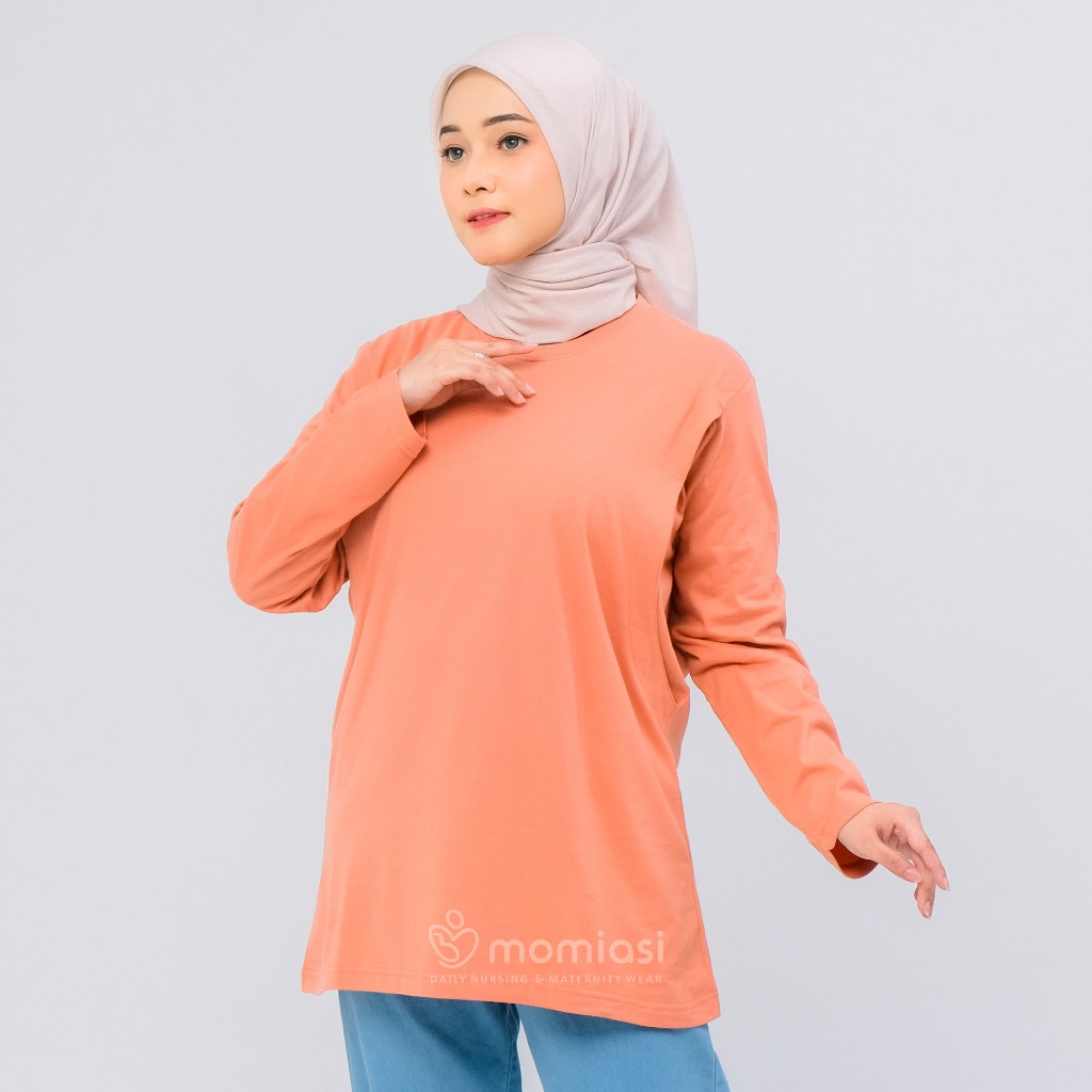 Momiasi - Baju Kaos Ibu Menyusui Wanita Busui Nursing Wear Lengan Panjang Jumbo Bukaan Belahan Samping Premium