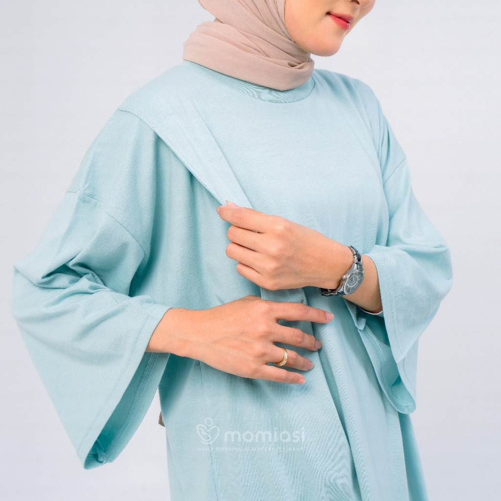 Momiasi - Kaos Oversize Wanita lengan 7/8 Basic Oversized Top Busui Hijab Non Hijab Friendly