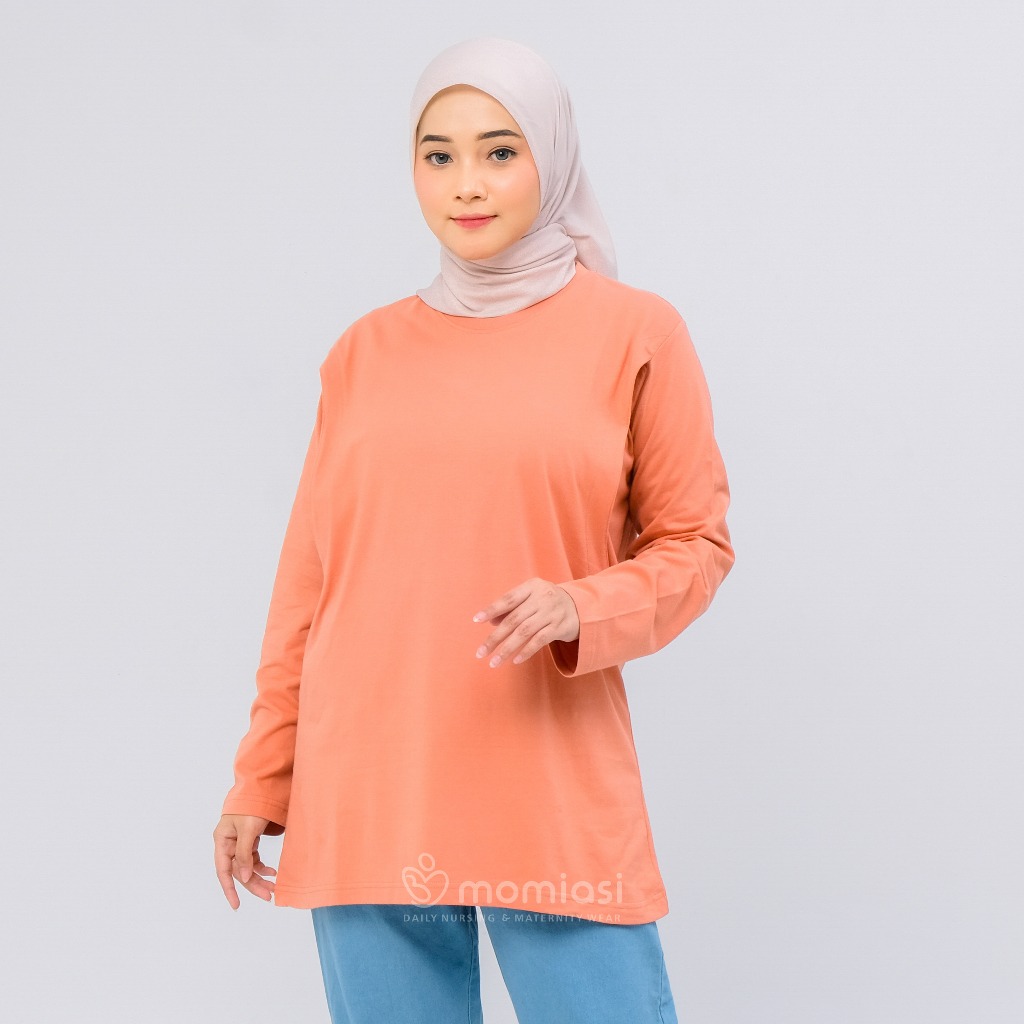 Momiasi - Baju Kaos Ibu Menyusui Wanita Busui Nursing Wear Lengan Panjang Jumbo Bukaan Belahan Samping Premium