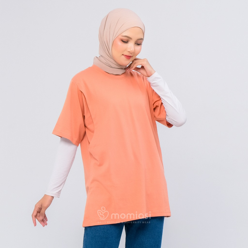 Momiasi - Baju Kaos Ibu Menyusui Wanita Busui Nursing Wear Lengan Pendek Jumbo Bukaan Belahan Samping Premium