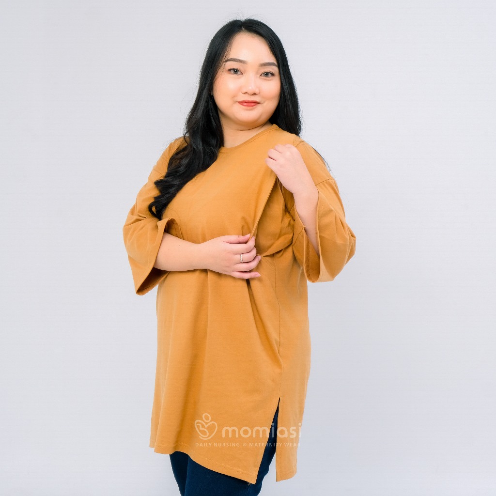 Momiasi - Kaos Oversize Wanita lengan 7/8 Basic Oversized Top Busui Hijab Non Hijab Friendly
