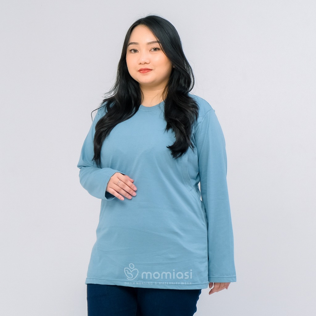 Momiasi - Baju Kaos Ibu Menyusui Wanita Busui Nursing Wear Lengan Panjang Jumbo Bukaan Belahan Samping Premium