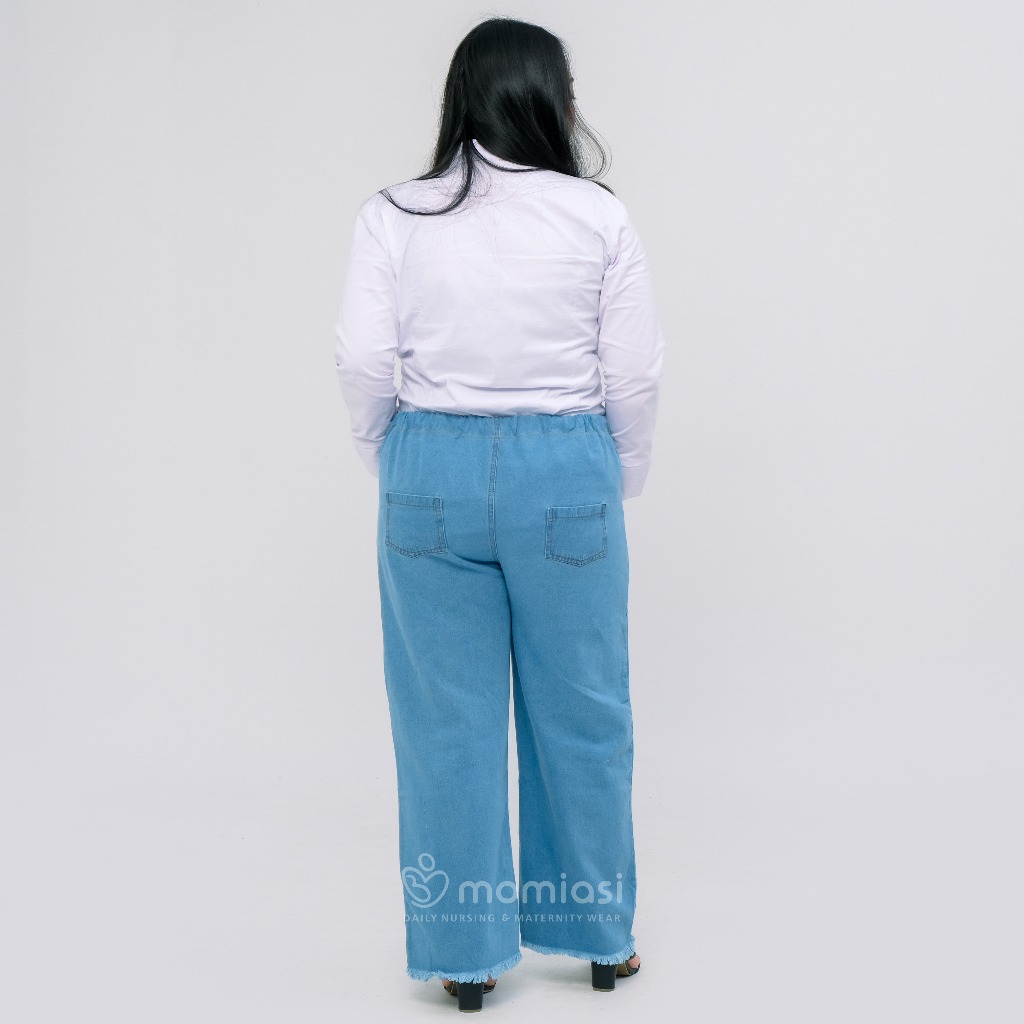 Momiasi - Celana Hamil Jeans Kulot Rawis Denim Strech Panjang Jumbo Wanita Bumil Maternity Pants Premium