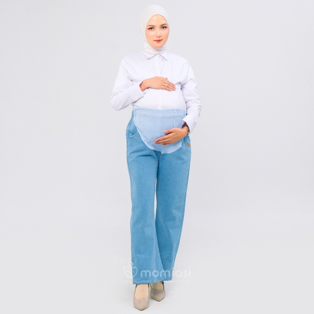 Momiasi - Celana Hamil Jeans Cutbray - Celana Jeans Hamil Wanita Bumil Maternity Pants Premium