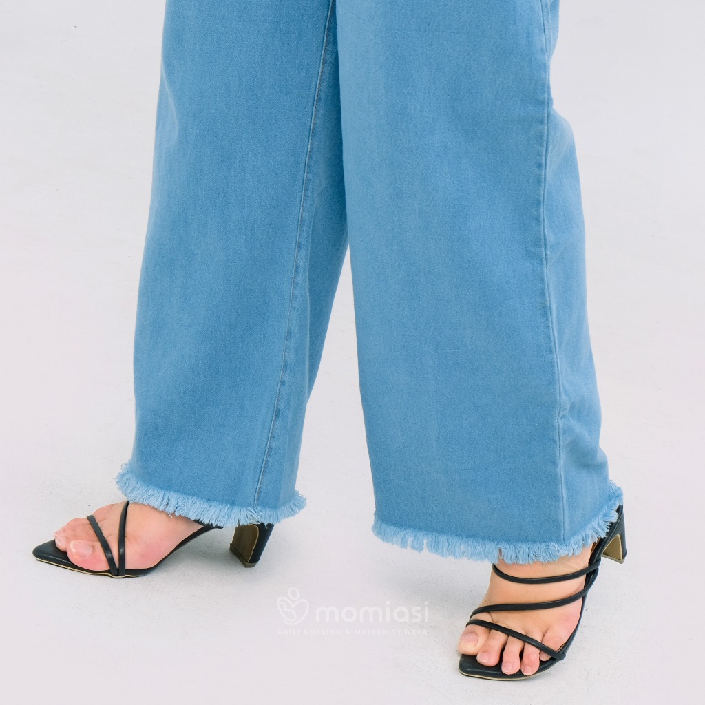 Momiasi - Celana Hamil Jeans Kulot Rawis Denim Strech Panjang Jumbo Wanita Bumil Maternity Pants Premium