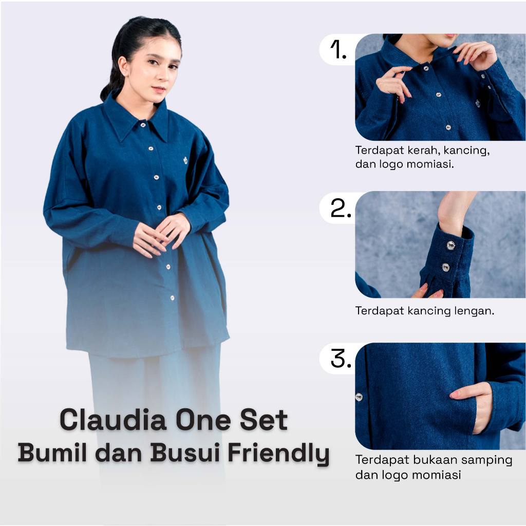 Momiasi - Bianca - Claudia One Set Denim Premium - Setelan Wanita Kekinian - Bumil & Busui Friendly