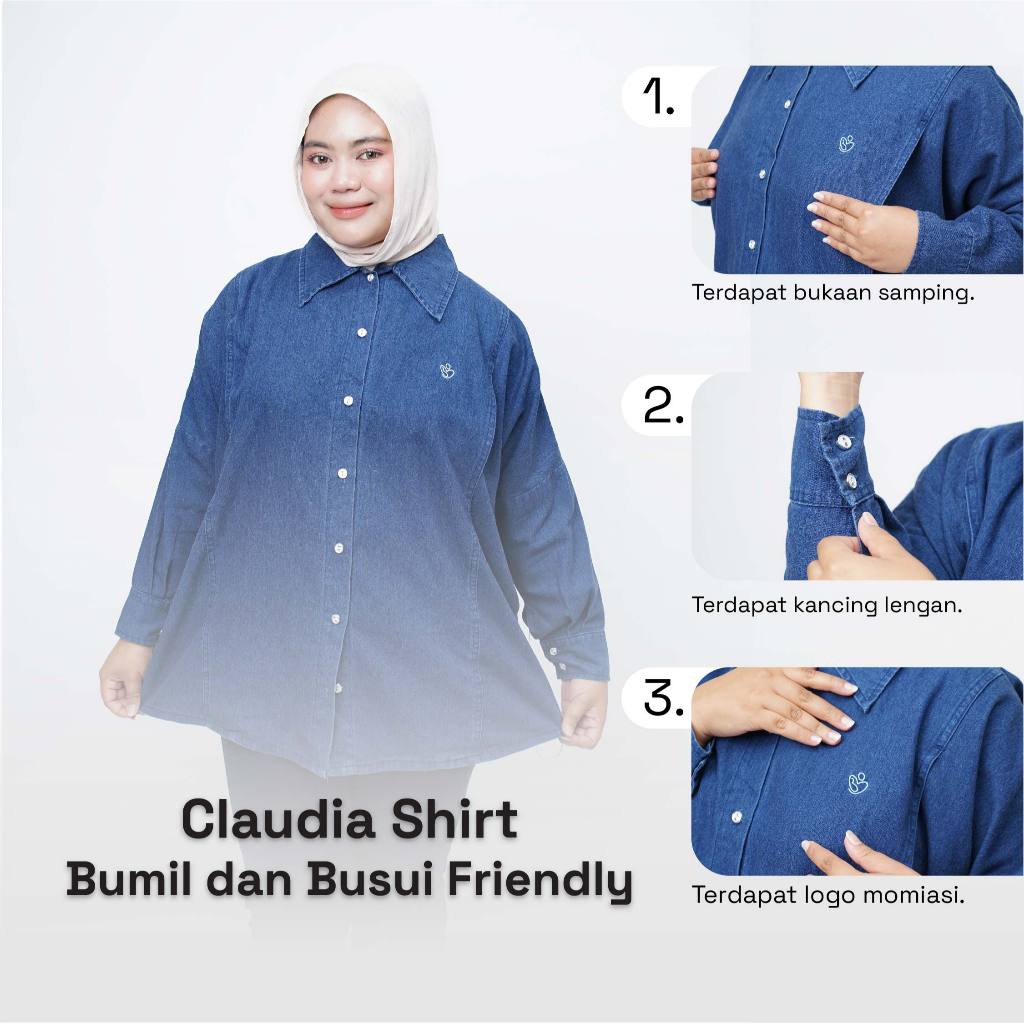 Momiasi - Bianca - Claudia Blouse Denim Premium - Atasan Wanita Kekinian - Bumil & Busui Friendly