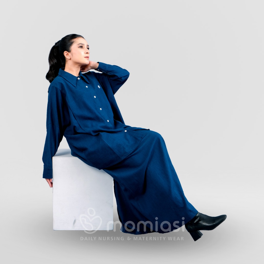 Momiasi - Bianca - Claudia One Set Denim Premium - Setelan Wanita Kekinian - Bumil & Busui Friendly