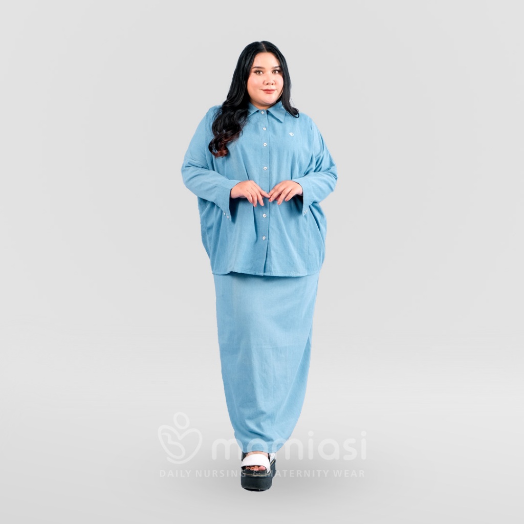 Momiasi - Bianca - Claudia One Set Denim Premium - Setelan Wanita Kekinian - Bumil & Busui Friendly
