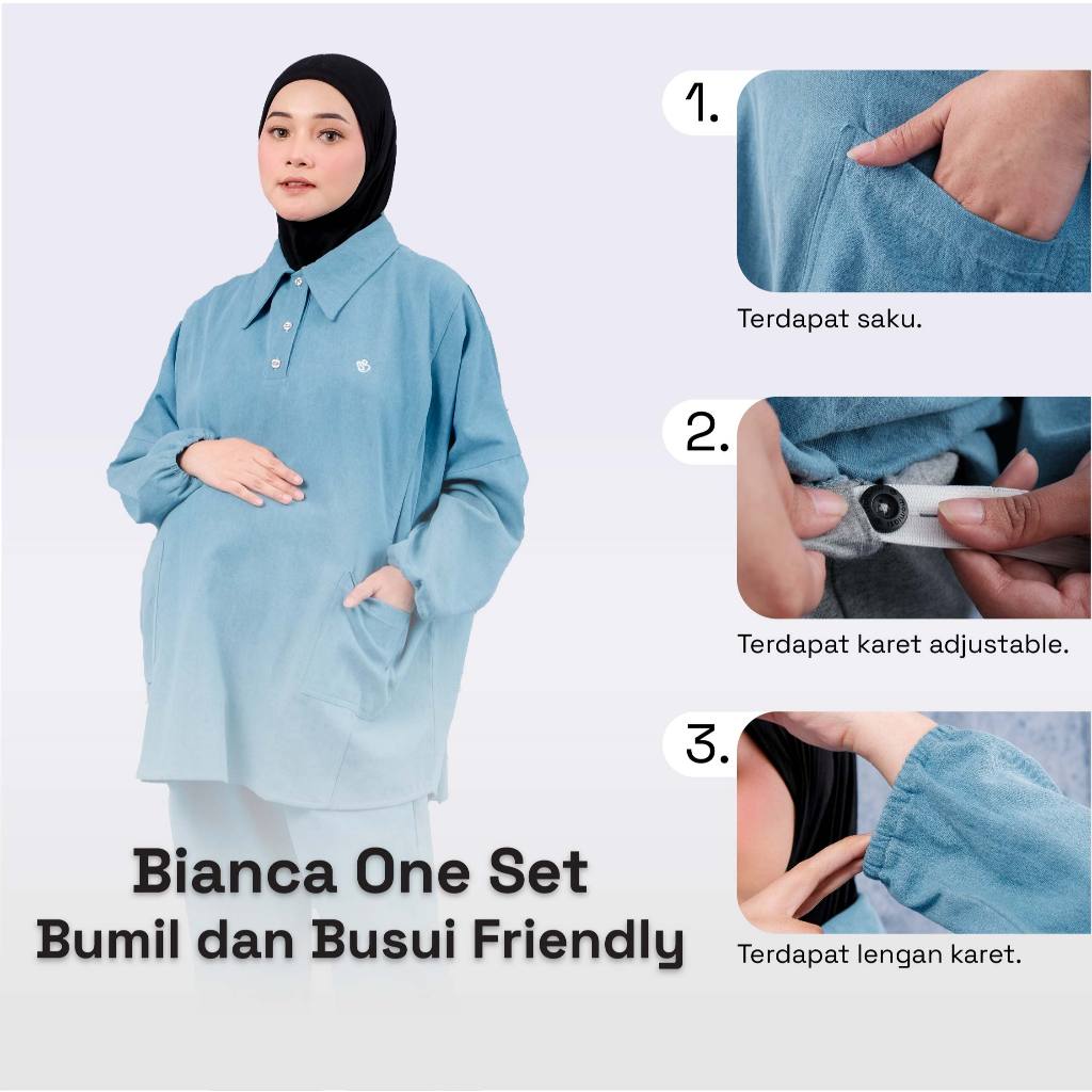 Momiasi - Bianca - Claudia One Set Denim Premium - Setelan Wanita Kekinian - Bumil & Busui Friendly