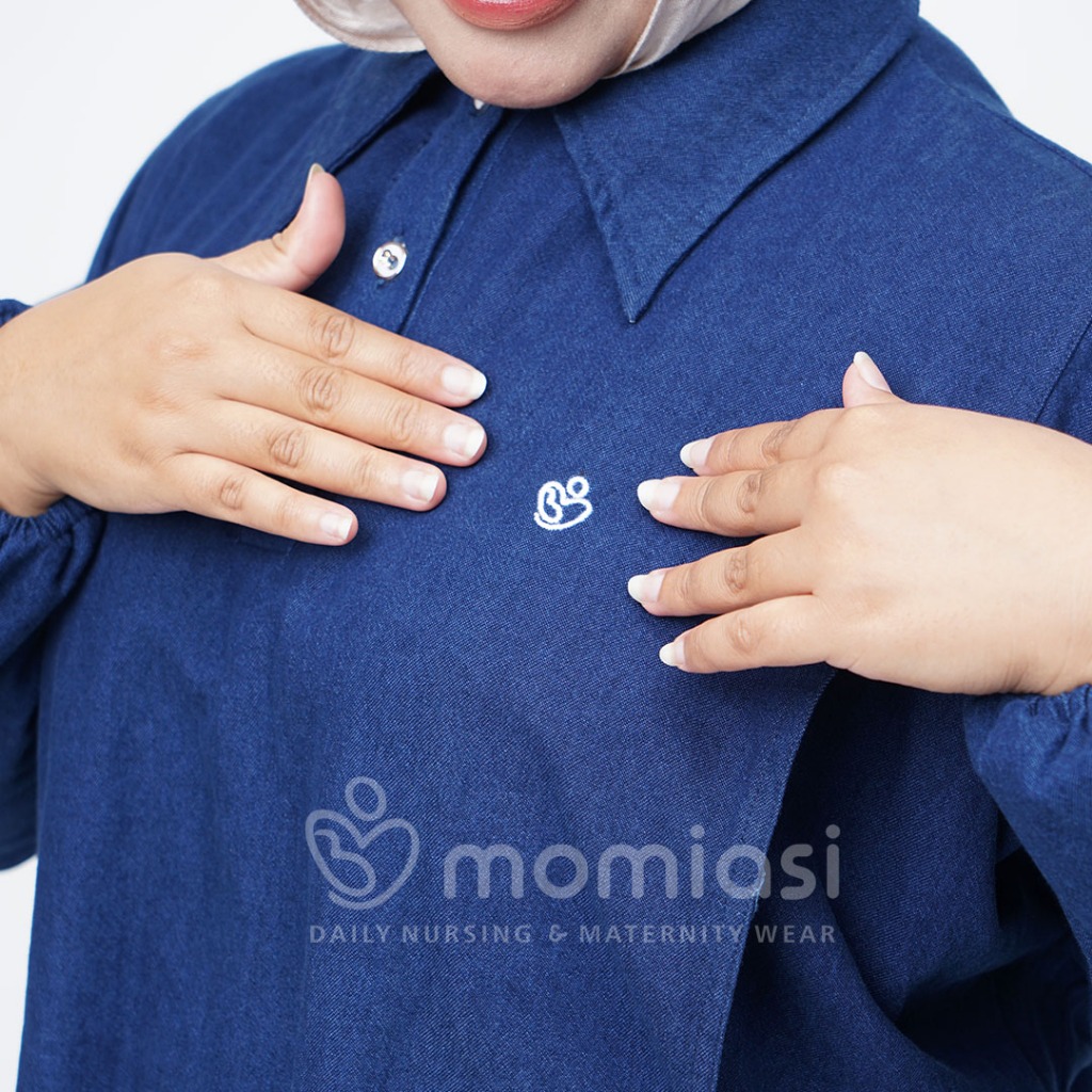Momiasi - Bianca - Claudia Blouse Denim Premium - Atasan Wanita Kekinian - Bumil & Busui Friendly