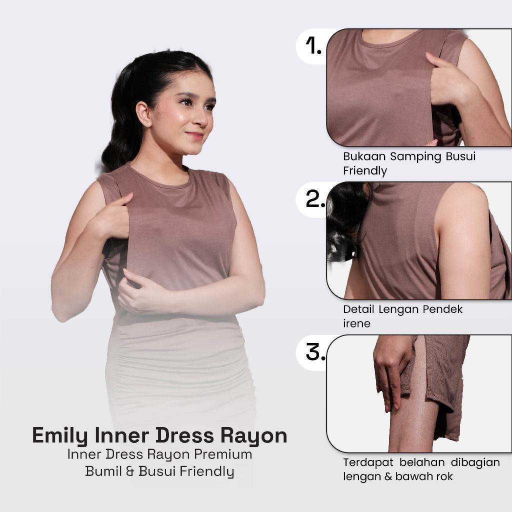 Momiasi - Irene - Emily Inner Dress Rayon Premium - Stylish Dress Kekinian - Bumil & Busui Friendly