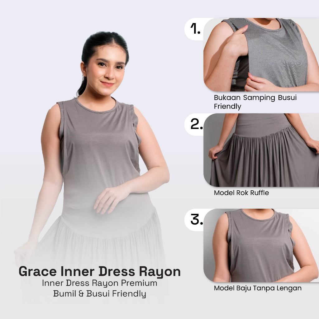 Momiasi - Grace - Camelia Inner Dress Rayon Premium - Stylish Dress Kekinian - Bumil & Busui Friendly