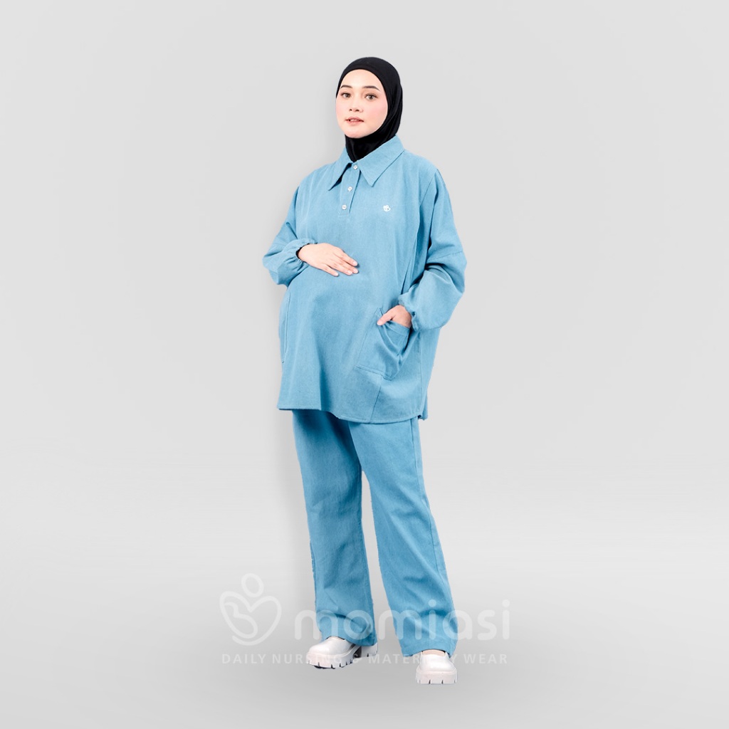 Momiasi - Bianca - Claudia One Set Denim Premium - Setelan Wanita Kekinian - Bumil & Busui Friendly
