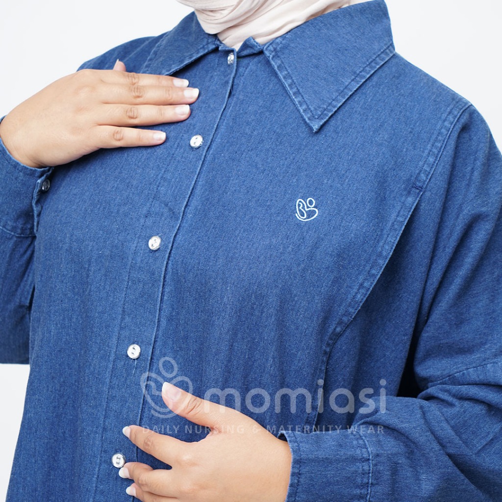 Momiasi - Bianca - Claudia Blouse Denim Premium - Atasan Wanita Kekinian - Bumil & Busui Friendly