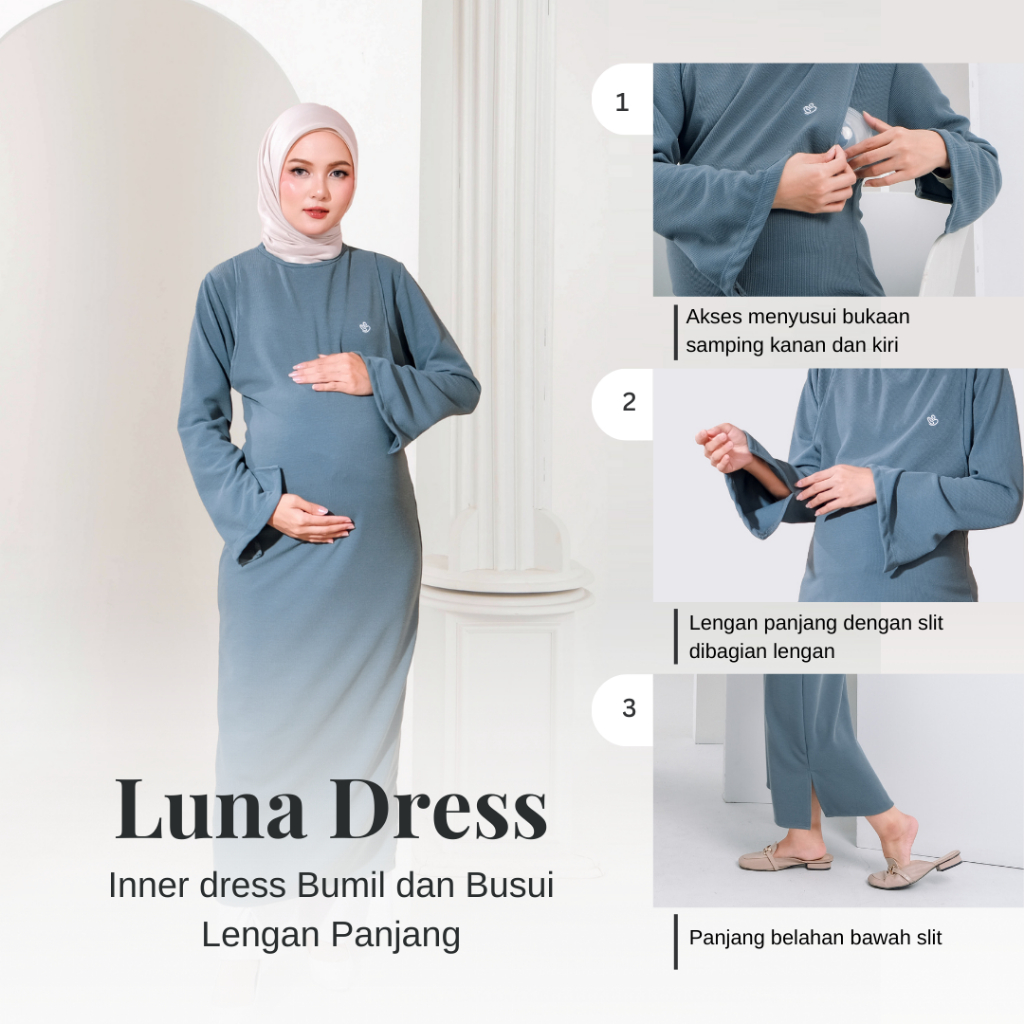 Momiasi - Luna Inner Dress Knit Premium- Inner Dress Longsleeve - Inner Dress Lengan Panjang - Inner Dress Bumil & Busui Friendly