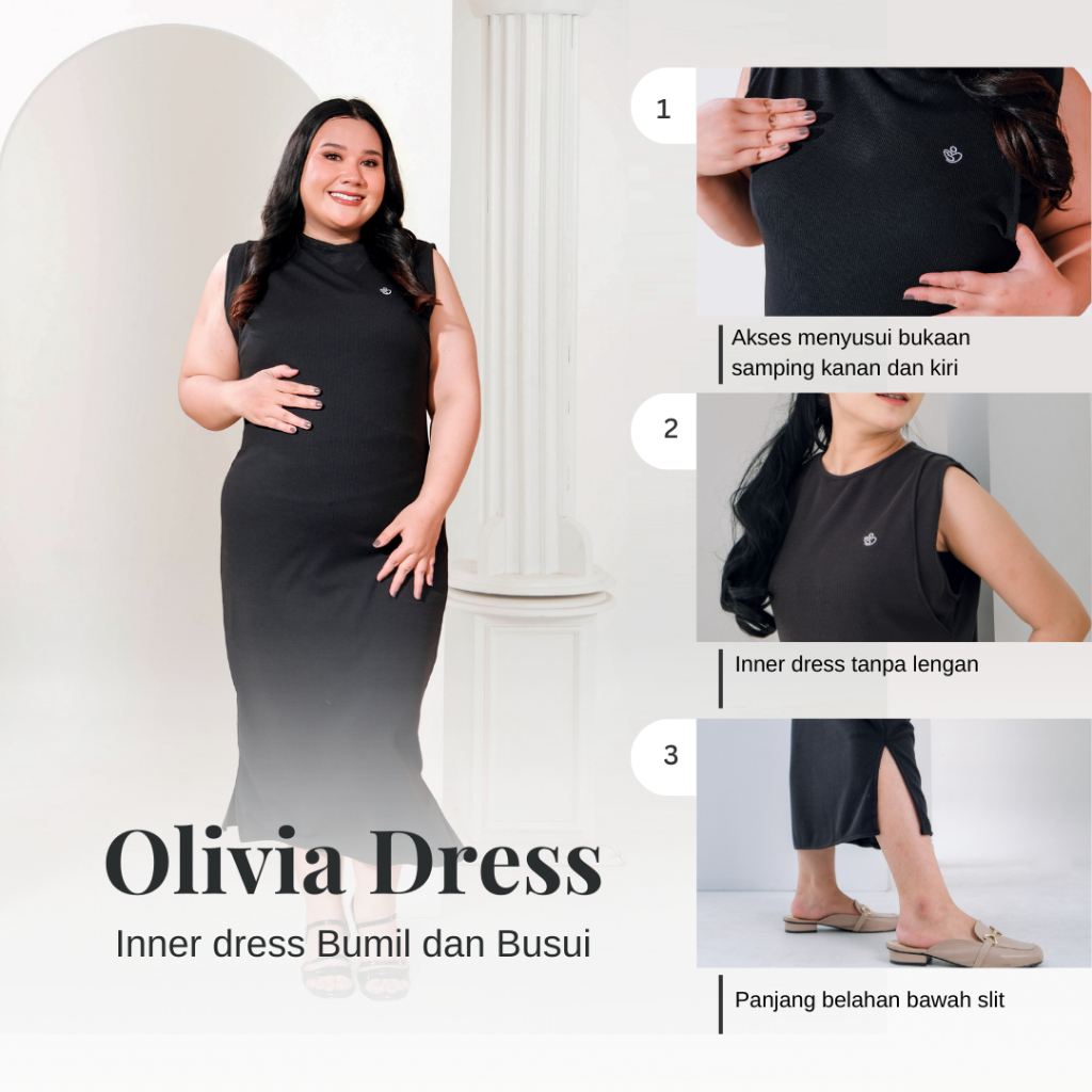 Momiasi - Olivia Inner Dress Knit Premium - Sleeveless Inner Dress - Inner Dress Tanpa Lengan - Inner Dress Busui & Bumil Friendly