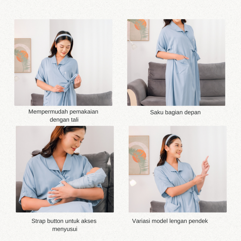 Momiasi – Yuki Home Dress Kimono Lengan Pendek – Daster Busui Lahiran Friendly- Maternity Hospital Kimono Rayon