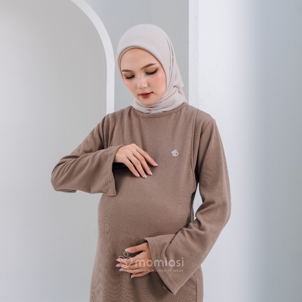 Momiasi - Luna Inner Dress Knit Premium- Inner Dress Longsleeve - Inner Dress Lengan Panjang - Inner Dress Bumil & Busui Friendly
