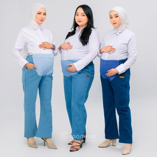 Momiasi - Celana Hamil Jeans Cutbray - Celana Jeans Hamil Wanita Bumil Maternity Pants Premium