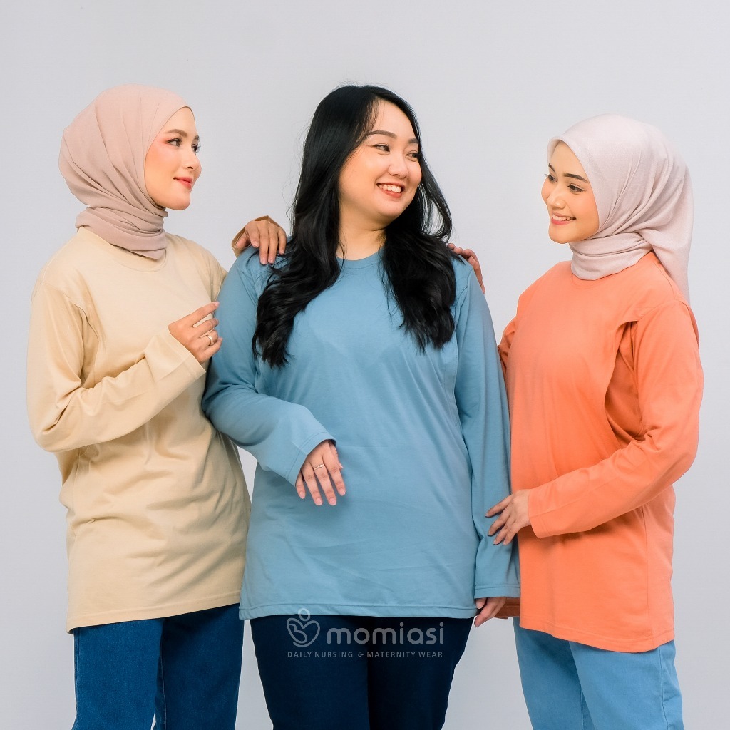 Momiasi - Baju Kaos Ibu Menyusui Wanita Busui Nursing Wear Lengan Panjang Jumbo Bukaan Belahan Samping Premium