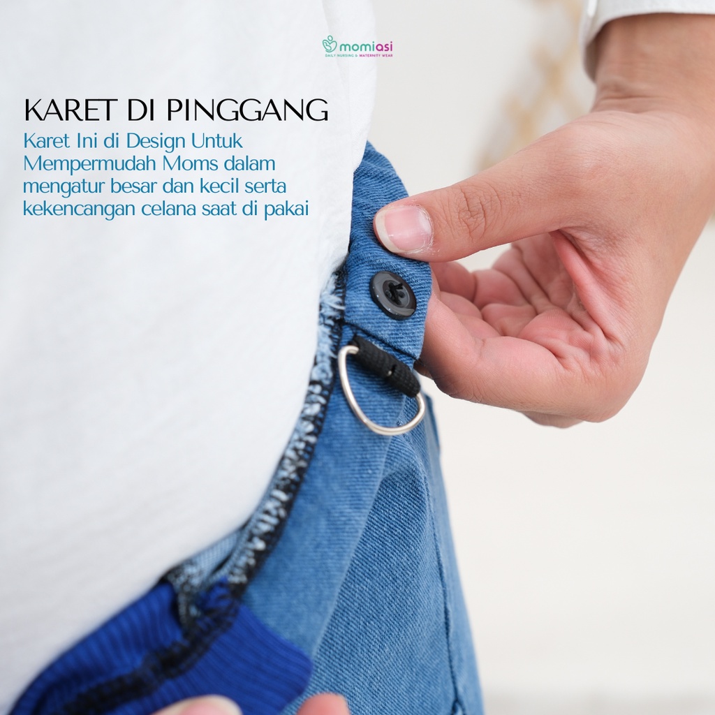 Momiasi - Celana Hamil Jeans Kulot Rawis Denim Strech Panjang Jumbo Wanita Bumil Maternity Pants Premium