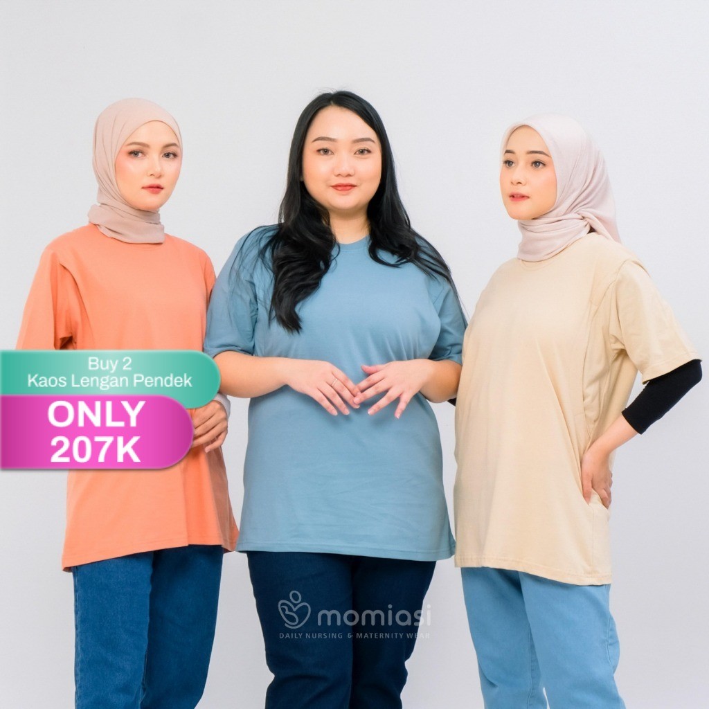 Momiasi - Baju Kaos Ibu Menyusui Wanita Busui Nursing Wear Lengan Pendek Jumbo Bukaan Belahan Samping Premium