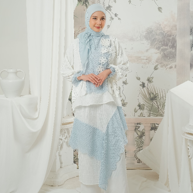 eleanorre Veloura Series Alya Zahra Set Blue Oneset Wanita Premium