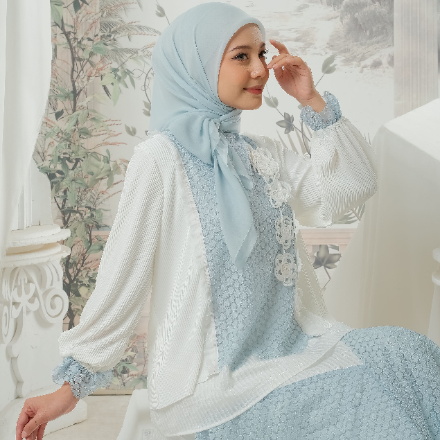 eleanorre Veloura Series Alya Zahra Set Blue Oneset Wanita Premium
