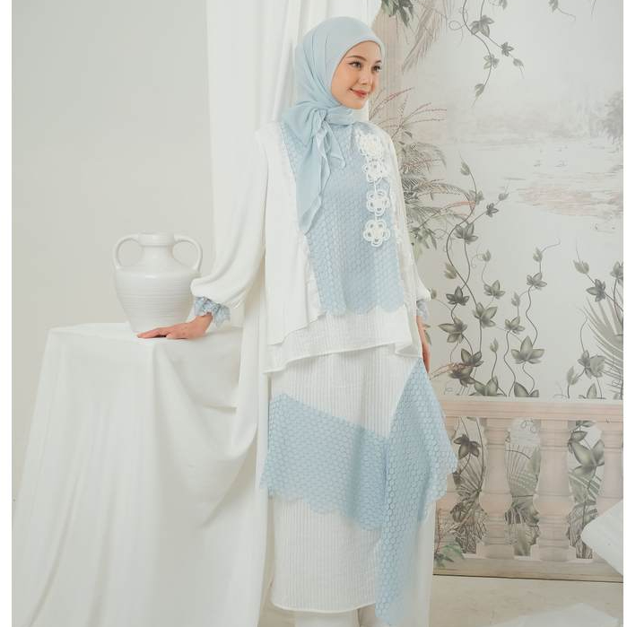 eleanorre Veloura Series Alya Zahra Set Blue Oneset Wanita Premium