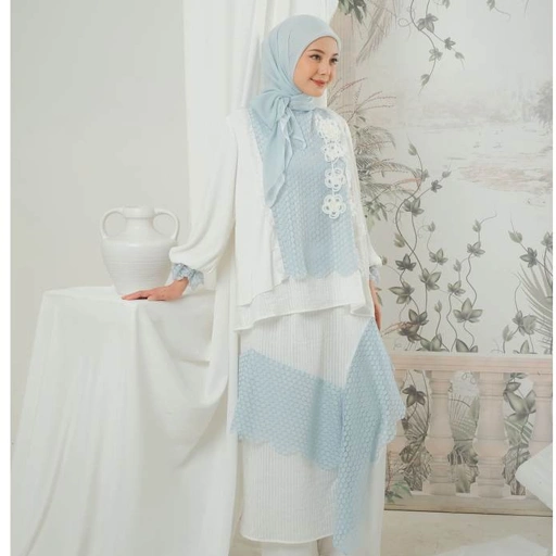 eleanorre Veloura Series Alya Zahra Set Blue Oneset Wanita Premium