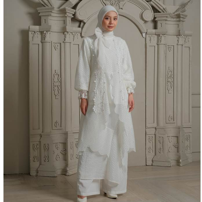 eleanorre Veloura Series Zara Humaira Set White Oneset Wanita Lace Premium