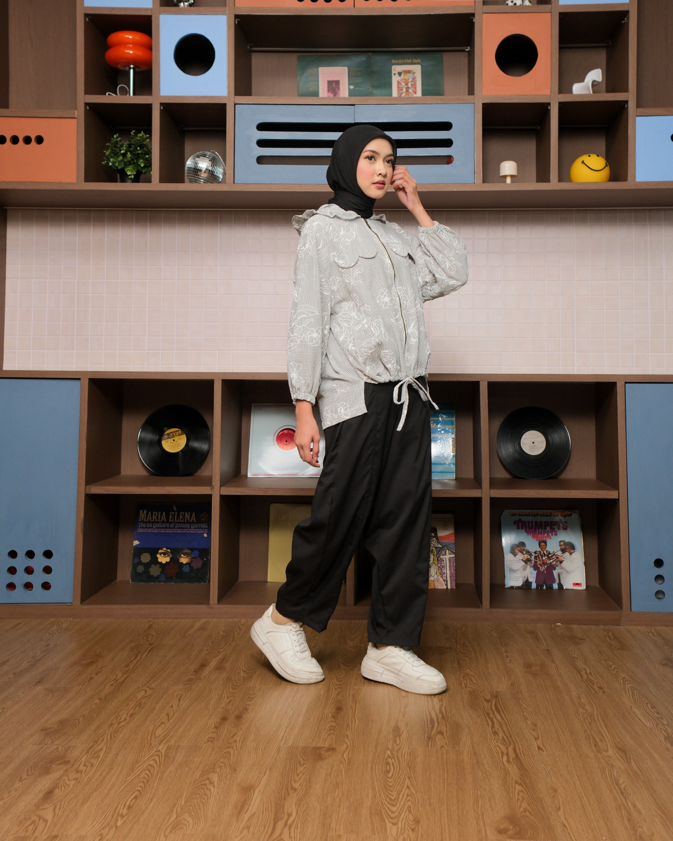 eleanorre Belle Femme Stripe Jaket II Jaket Wanita Katun Premium