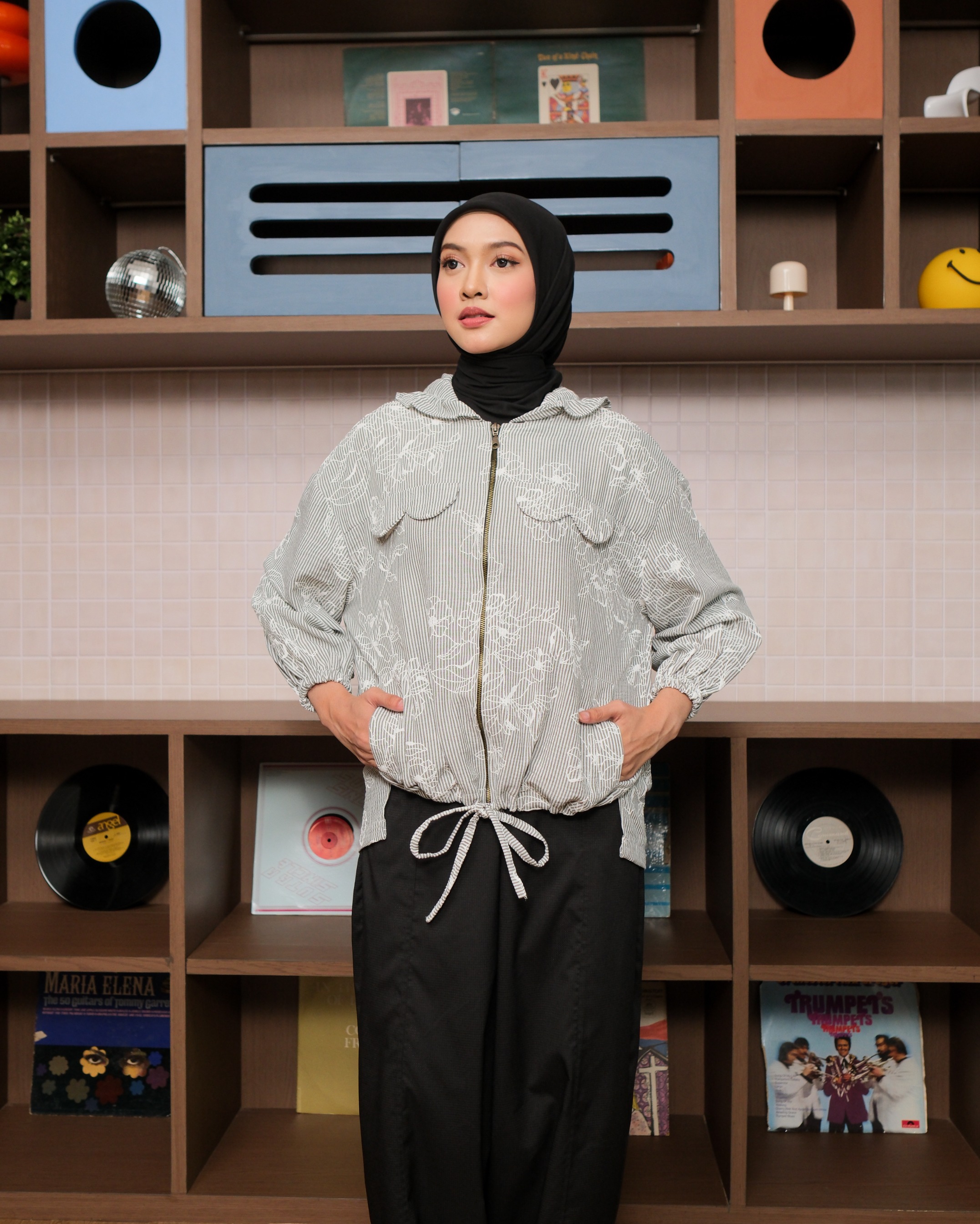 eleanorre Belle Femme Stripe Jaket II Jaket Wanita Katun Premium
