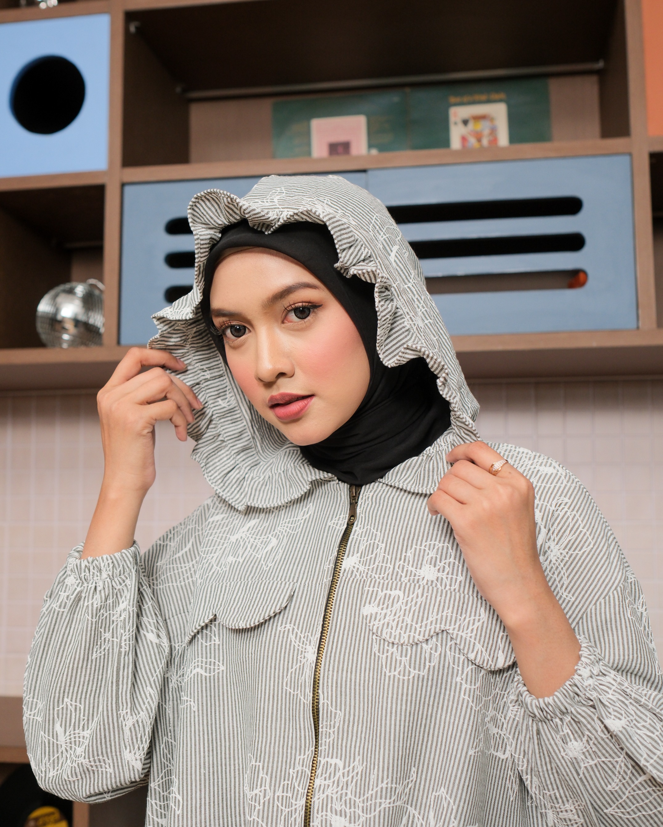 eleanorre Belle Femme Stripe Jaket II Jaket Wanita Katun Premium