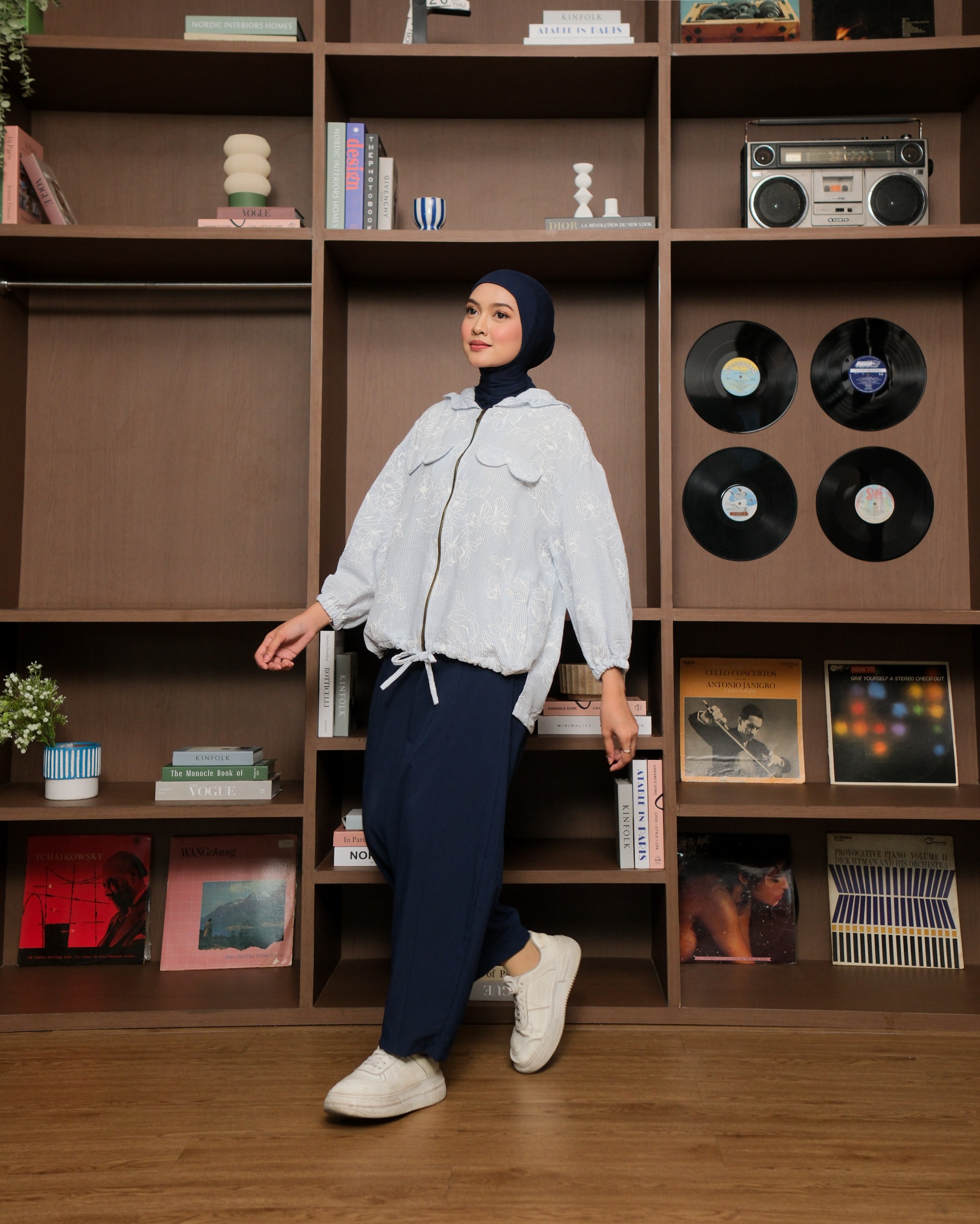 eleanorre Belle Femme Stripe Jaket II Jaket Wanita Katun Premium