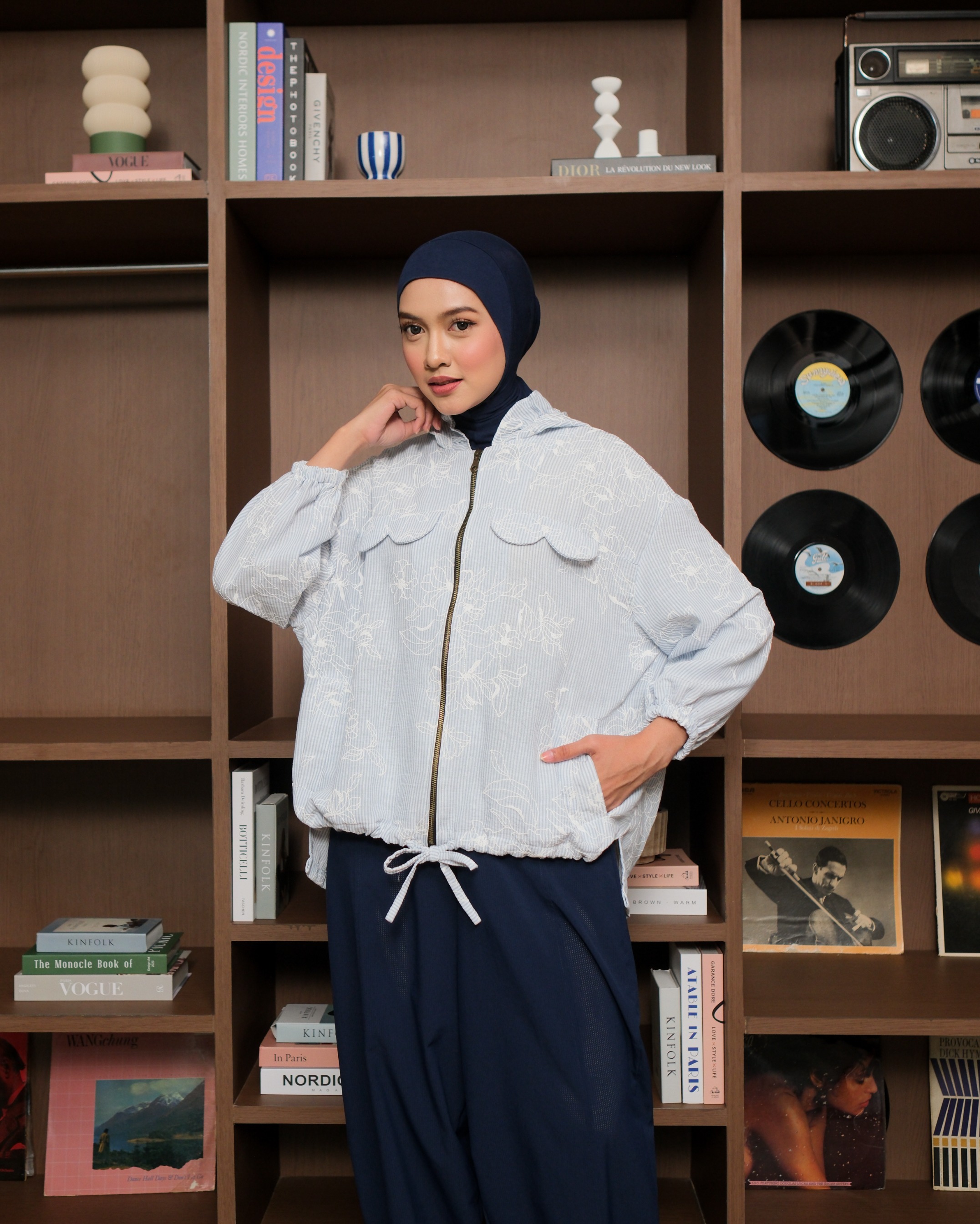 eleanorre Belle Femme Stripe Jaket II Jaket Wanita Katun Premium