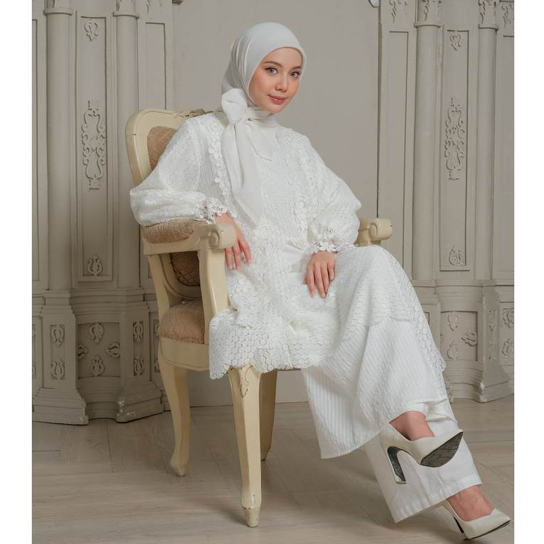 eleanorre Veloura Series Zara Humaira Set White Oneset Wanita Lace Premium