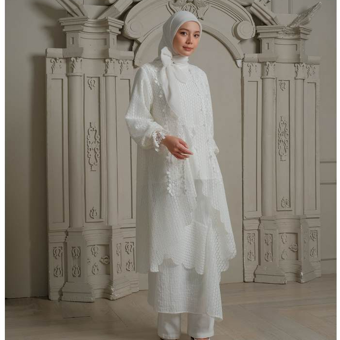 eleanorre Veloura Series Zara Humaira Set White Oneset Wanita Lace Premium