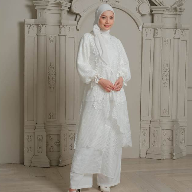eleanorre Veloura Series Zara Humaira Set White Oneset Wanita Lace Premium