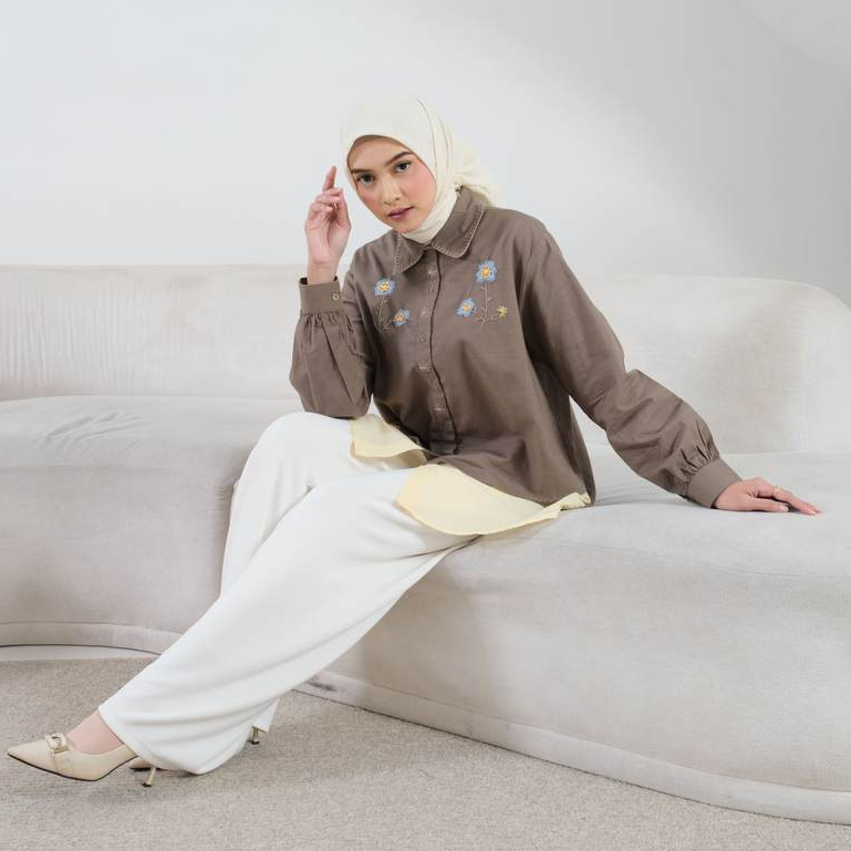 eleanorre Zahira Top Olive Embroidery
