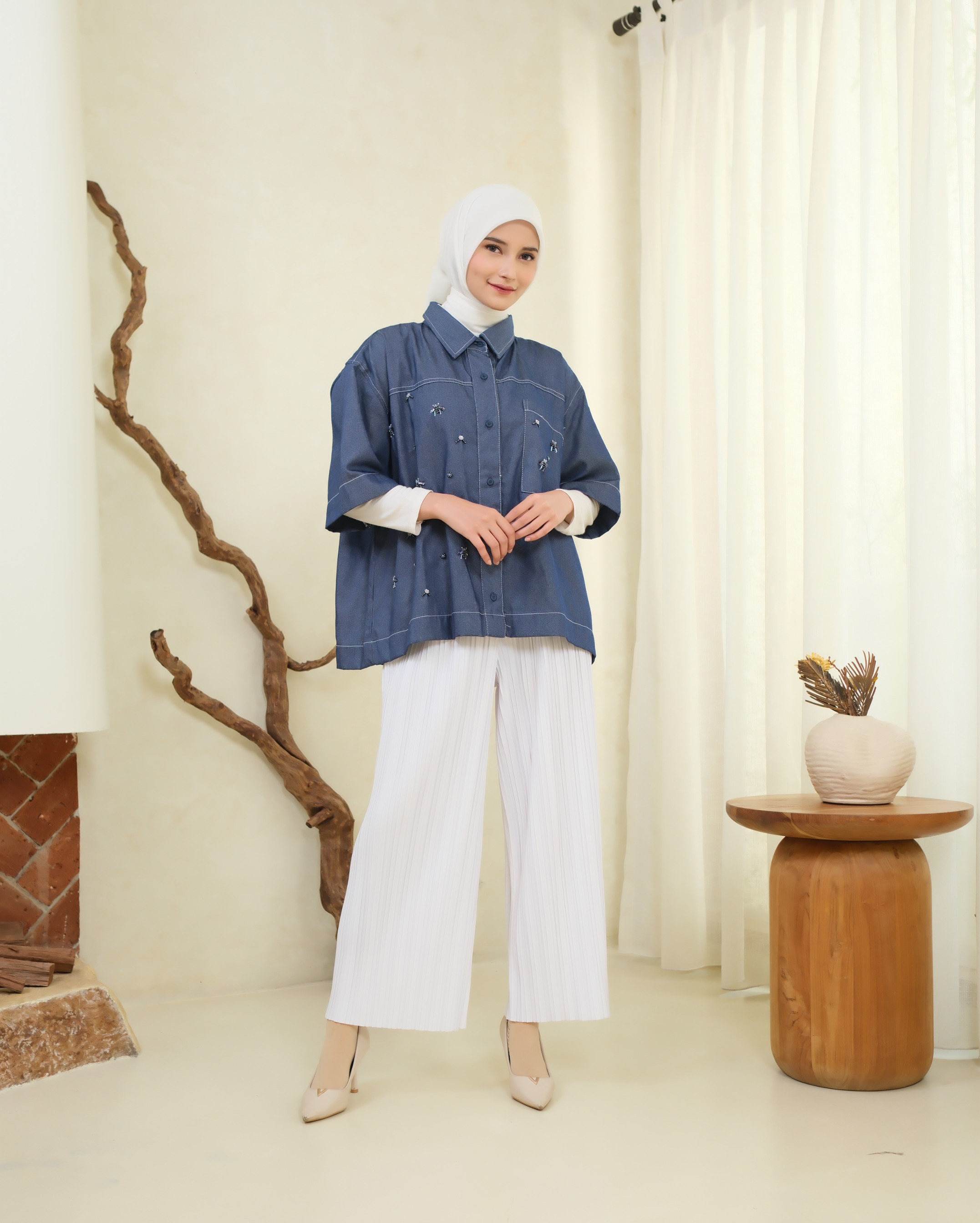 eleanorre Hazel Top Denim Atasan Wanita