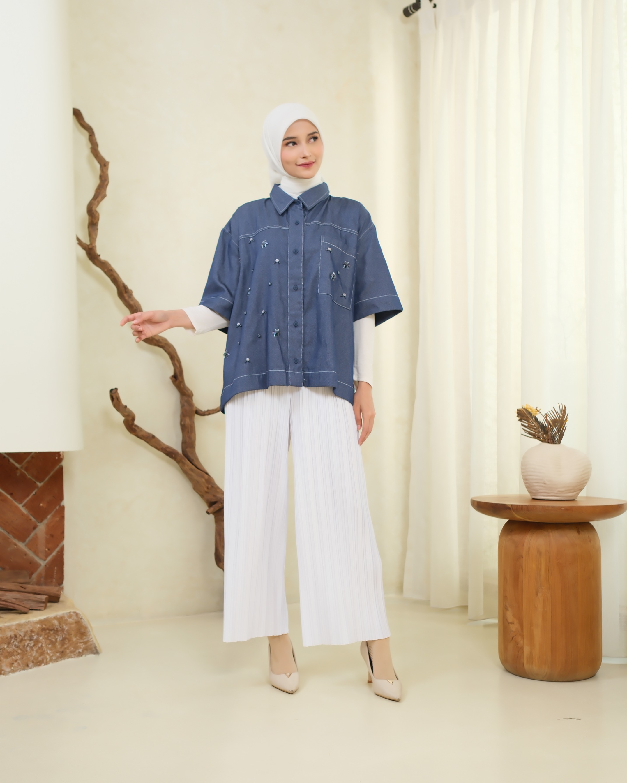 eleanorre Hazel Top Denim Atasan Wanita