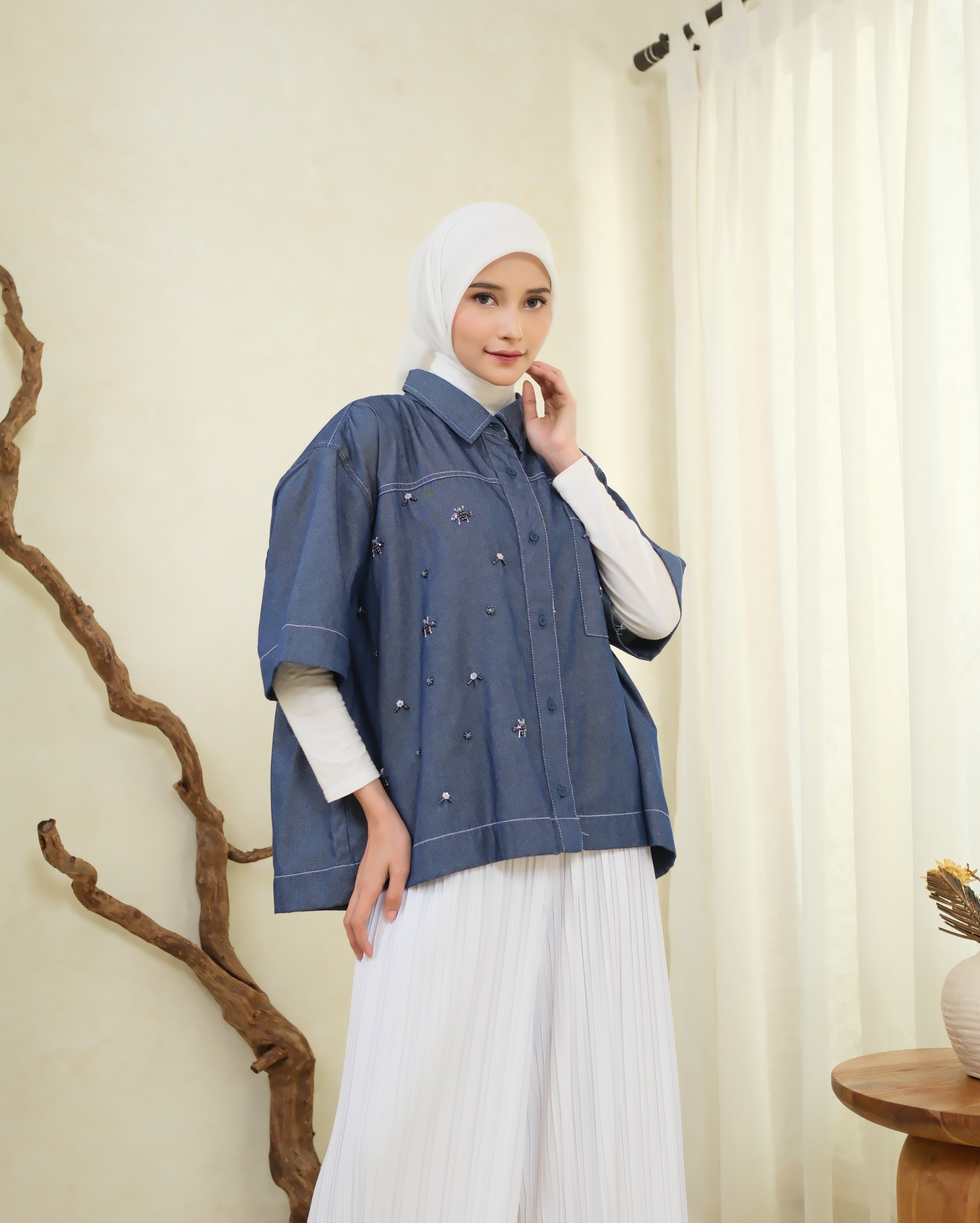 eleanorre Hazel Top Denim Atasan Wanita